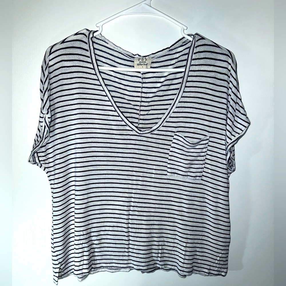 Project Social T Women’s White/Navy Blue Blouse Size S